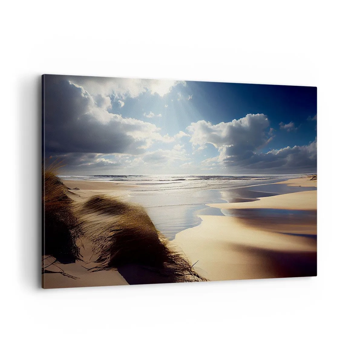Impression sur toile - Image sur toile - Une plage sauvage avec des dunes et un ciel bleu - 120x80cm - Plage, plage sauvage - Décoration murale moderne pour le salon et la chambre ARTTOR
