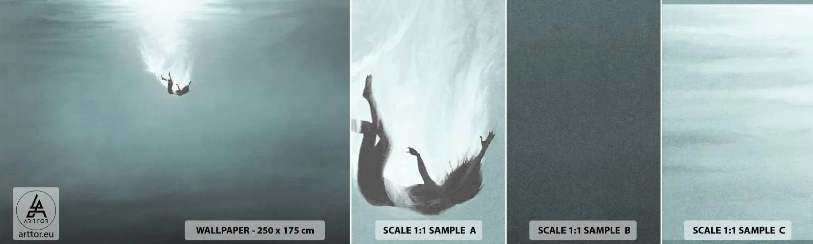 Échantillon de Papier Peint Autocollant Deluxe Sticker - Dans les bras de l'océan - Eau, Minimalisme, Sous-marin - 100x30 cm