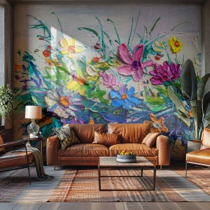 Papier Peint Photo Premium Sand - Une composition picturale de fleurs colorées - 100x70cm - Absolument pas une nature morte - Décoration murale moderne pour le salon et la chambre ARTTOR
