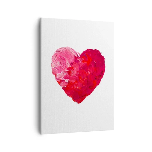 Impression sur toile - Image sur toile - Un cœur rose et rouge peint au pinceau - 50x70cm - All you need is love - Décoration murale moderne pour le salon et la chambre ARTTOR