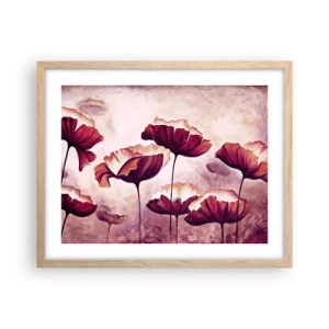 Affiche dans un chêne clair - Poster - Pétale rouge et blanc - 50x40 cm