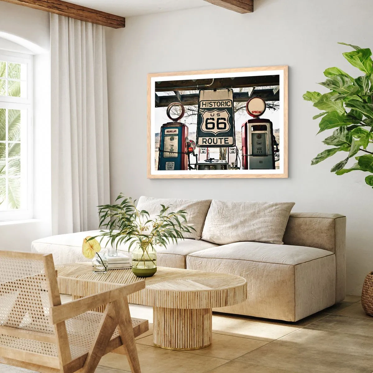 Affiche dans un chêne clair - Poster - Voyage rétro américain - 70x50 cm