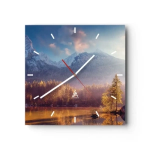 Horloge murale - Pendule murale - Vue pittoresque de la forêt de montagne et du lac à l'aube - 30x30cm - Dans les montagnes et les vallées - Décoration murale moderne pour le salon et la chambre ARTTOR