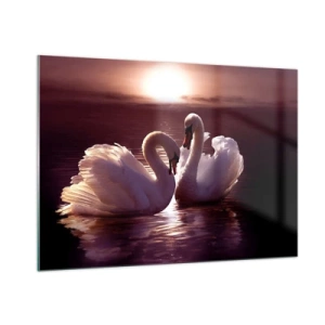 Impression sur verre - Image sur verre - Deux cygnes sur l'eau à la lumière du soleil couchant - 100x70cm - Jusqu'à ce que la mort nous sépare - Décoration murale moderne pour le salon et la chambre ARTTOR