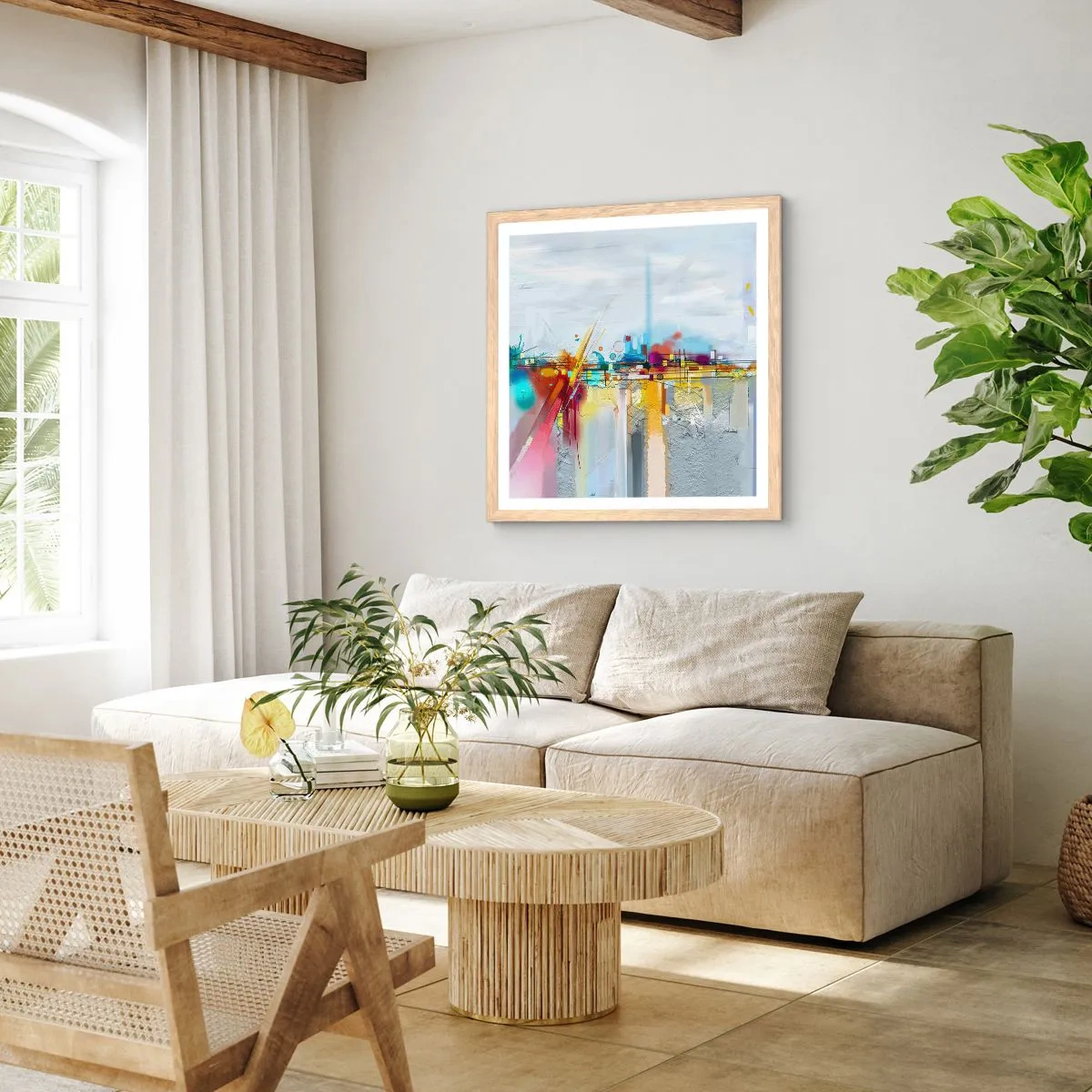 Affiche dans un chêne clair - Poster - Pont de joie sur le fleuve de la vie - 40x40 cm