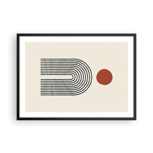 Affiche dans un cadre noir - Poster - Motif abstrait moderne avec des lignes et un cercle rouge - 70x50cm - Le magnétisme des formes et des couleurs - Décoration murale moderne pour le salon et la chambre ARTTOR