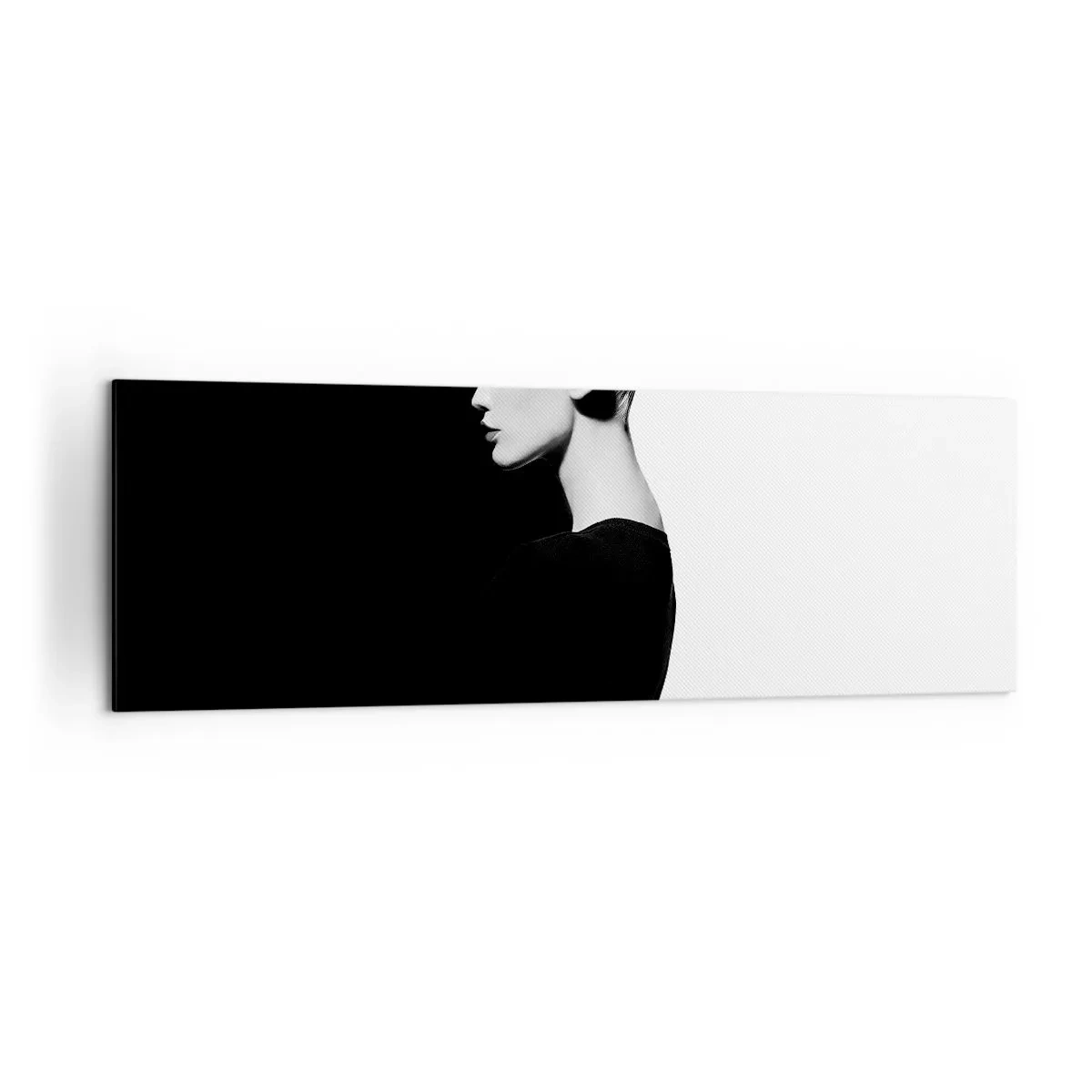 Impression sur toile - Image sur toile - Portrait élégant d'une femme sur fond noir et blanc - 160x50cm - Tout simplement une femme - Décoration murale moderne pour le salon et la chambre ARTTOR