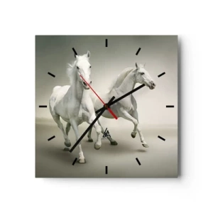 Horloge murale - Pendule murale - Deux chevaux blancs galopant sur un fond clair - 30x30cm - White power! - Décoration murale moderne pour le salon et la chambre ARTTOR