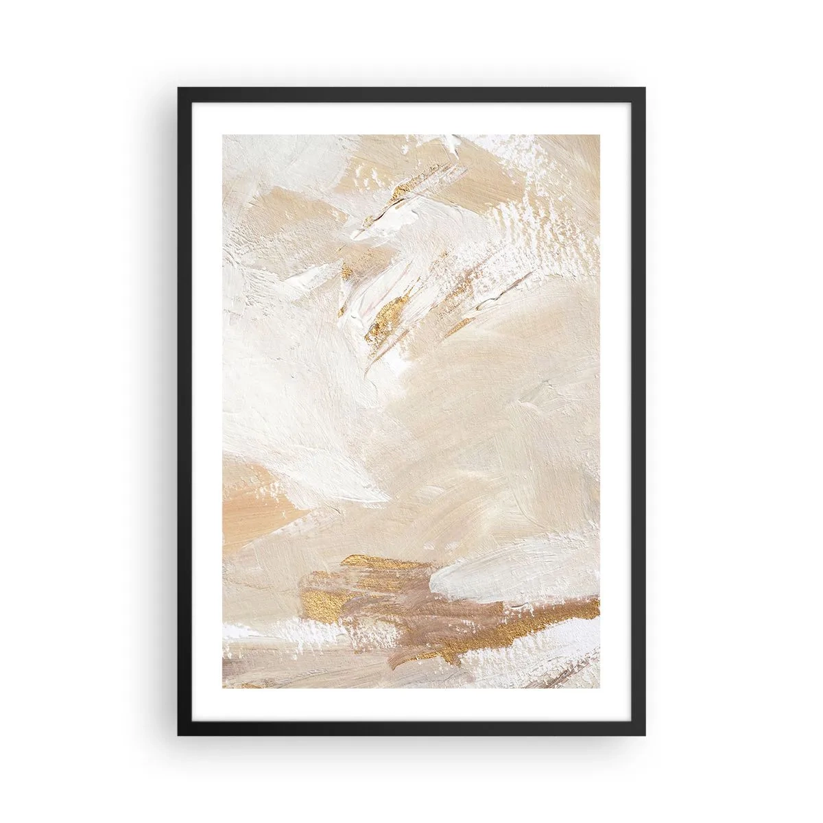 Affiche dans un cadre noir - Poster - Coups de pinceau abstraits en beige et or - 50x70cm - Composition pastel - Décoration murale moderne pour le salon et la chambre ARTTOR
