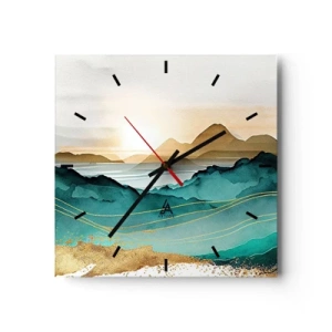 Horloge murale - Pendule murale - Paysage abstrait avec des montagnes et des accents dorés - 30x30cm - Au frontière de l’abstraction – paysage - Décoration murale moderne pour le salon et la chambre ARTTOR