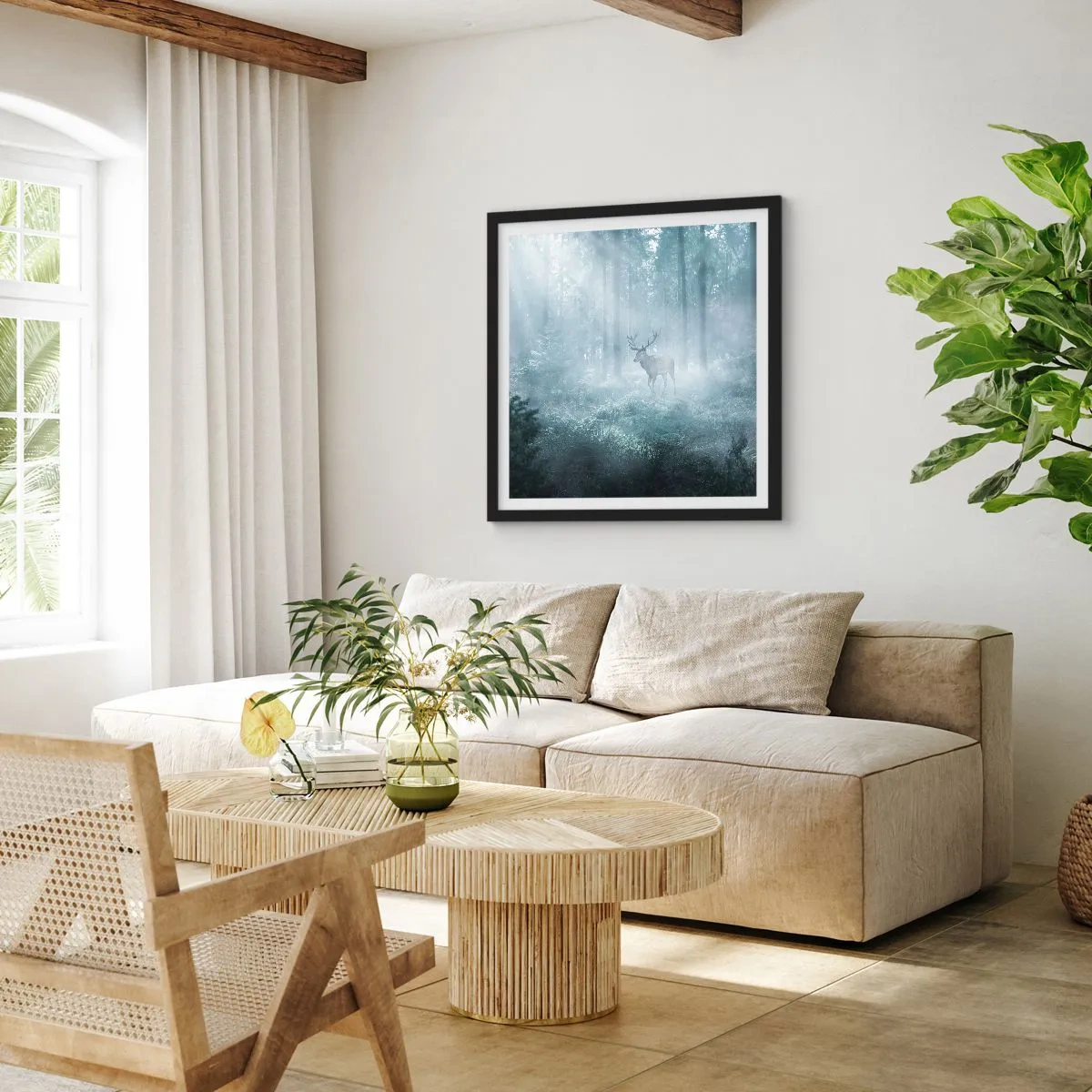 Affiche dans un cadre noir - Poster - Visite matinale du domaine - 50x50 cm