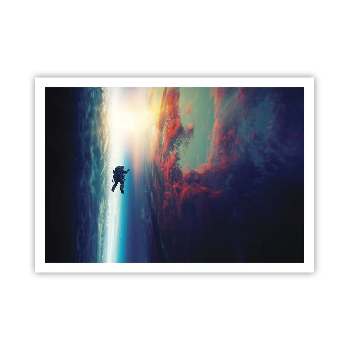 Affiche - Poster - Un astronaute flottant dans l'espace au-dessus d'une Terre colorée - 100x70cm - Affronter l'univers - Décoration murale moderne pour le salon et la chambre ARTTOR