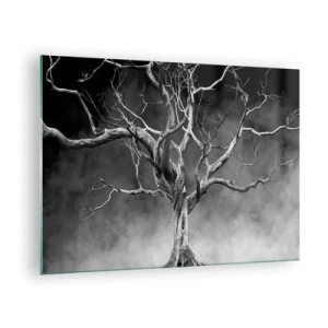 Impression sur verre - Image sur verre - Arbre noir contre le brouillard - 70x50cm - Primordial et sacré - Décoration murale moderne pour le salon et la chambre ARTTOR