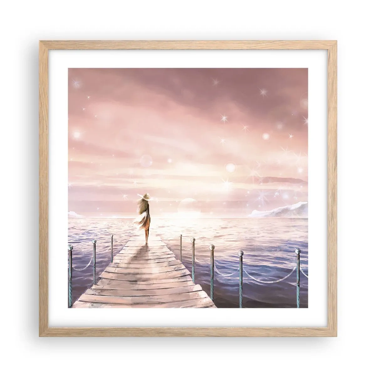 Affiche dans un chêne clair - Poster - A la lumière d'un rêve - 50x50 cm