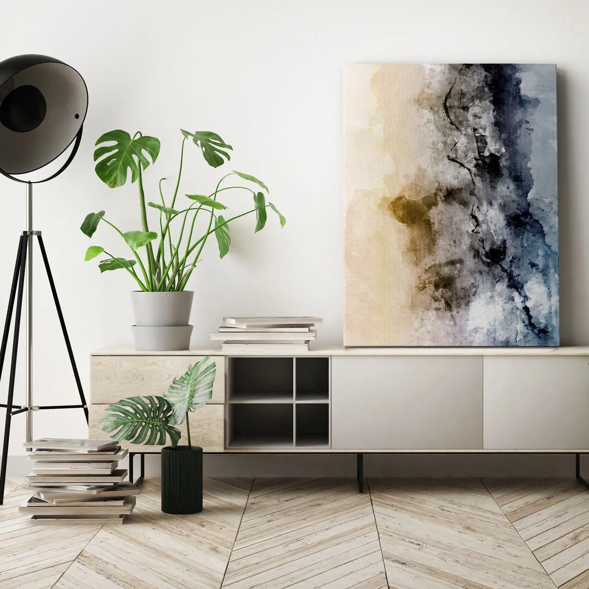 Impression sur toile - Image sur toile - Paysage abstrait avec brouillard et couleurs subtiles - 50x70cm - Noyé dans un nuage de brouillard - Décoration murale moderne pour le salon et la chambre ARTTOR