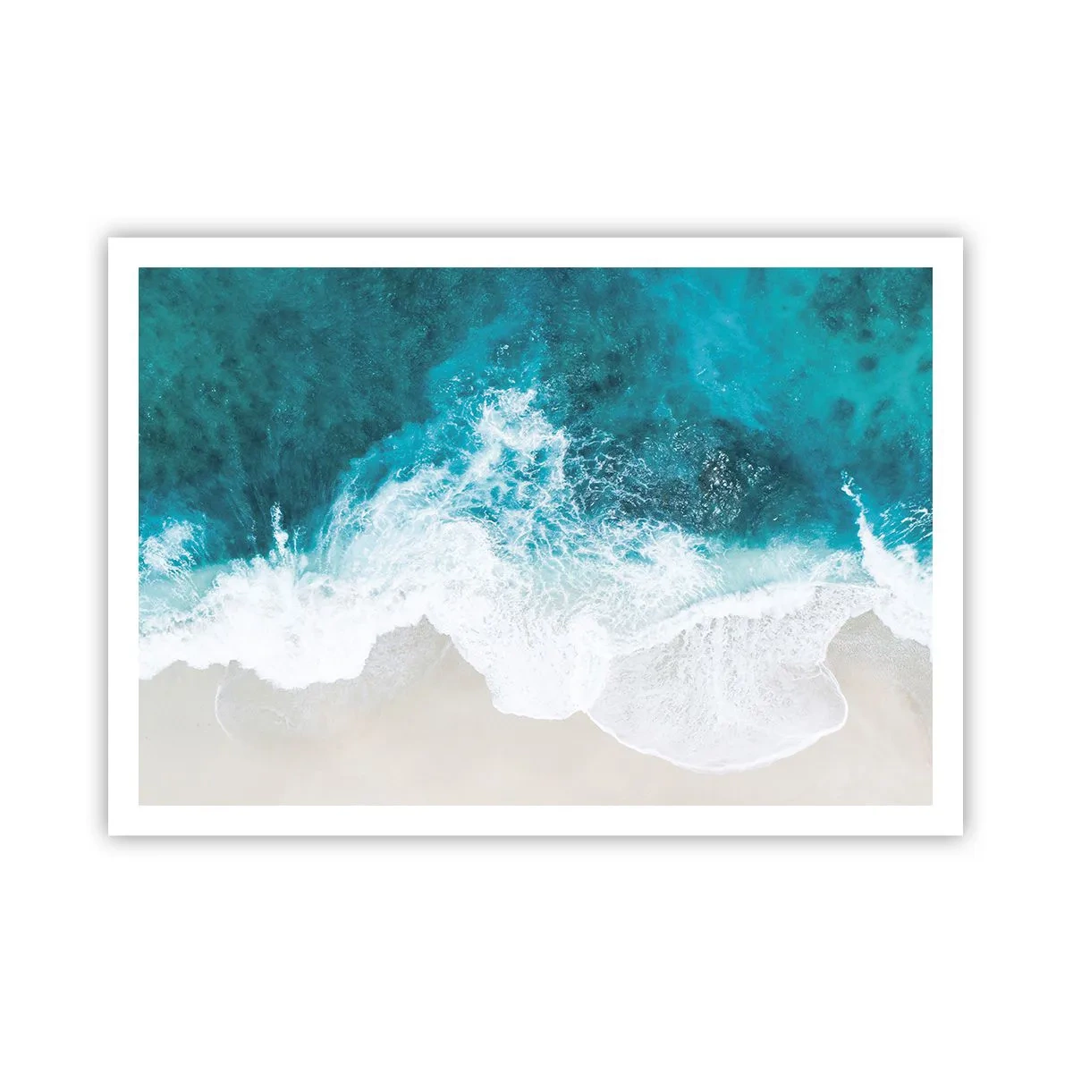 Affiche - Poster - Vagues turquoise de l'océan sur du sable clair - 100x70cm - Caresse naturelle - Décoration murale moderne pour le salon et la chambre ARTTOR