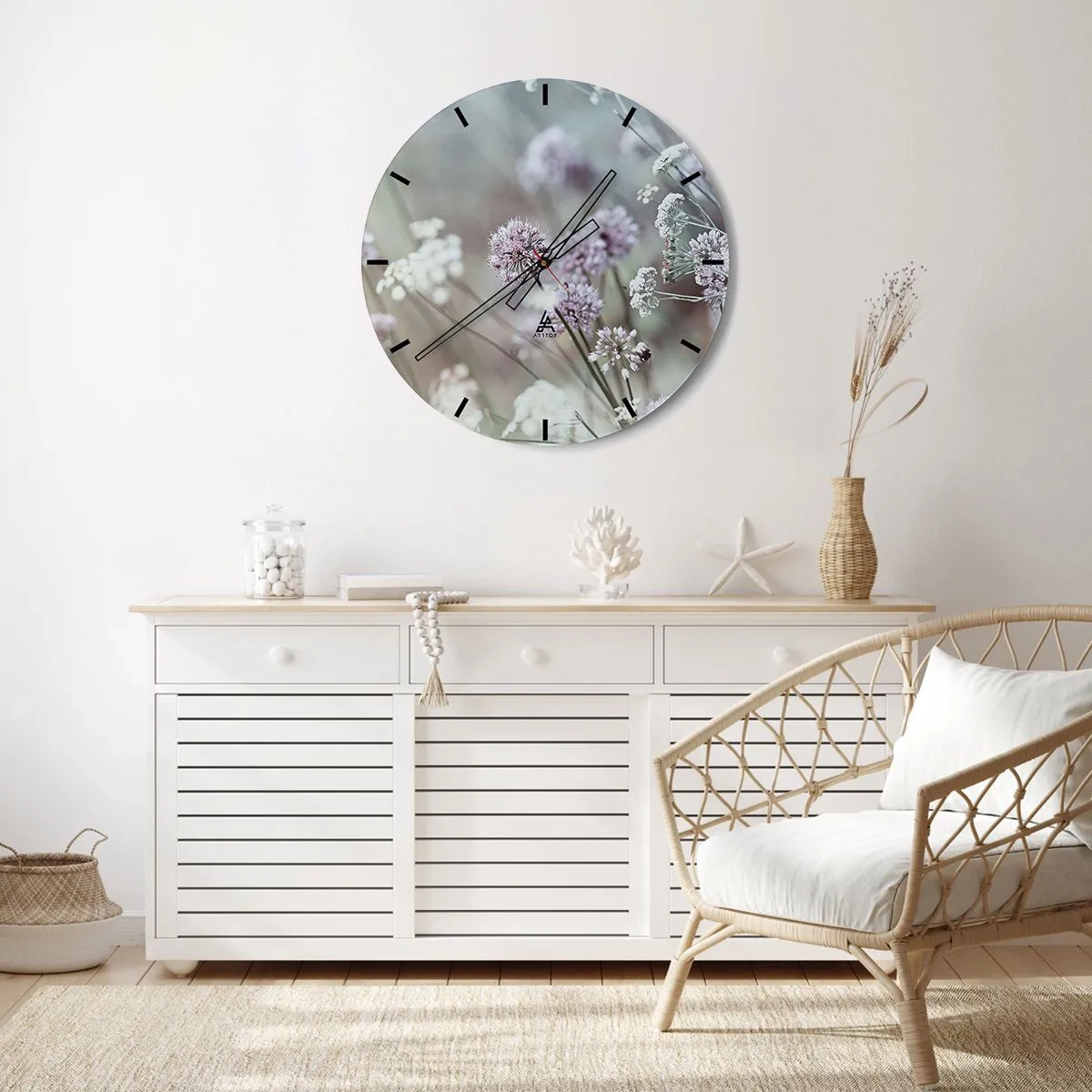 Horloge murale - Pendule murale - Herbes douces en filigrane - 40x40 cm