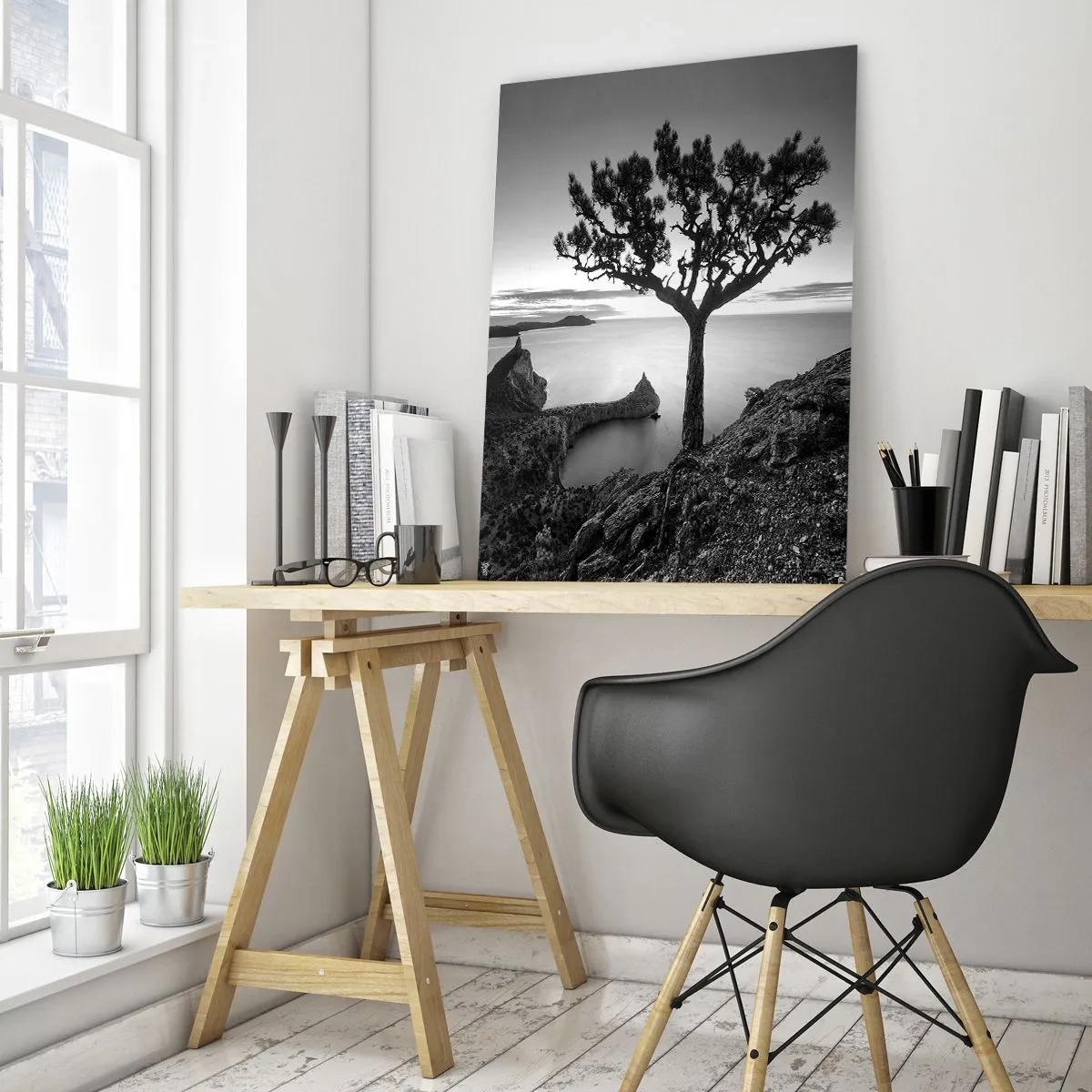 Impression sur verre - Image sur verre - Un arbre sur une falaise surplombant la baie - 50x70cm - Paix jusqu'à l'horizon - Décoration murale moderne pour le salon et la chambre ARTTOR