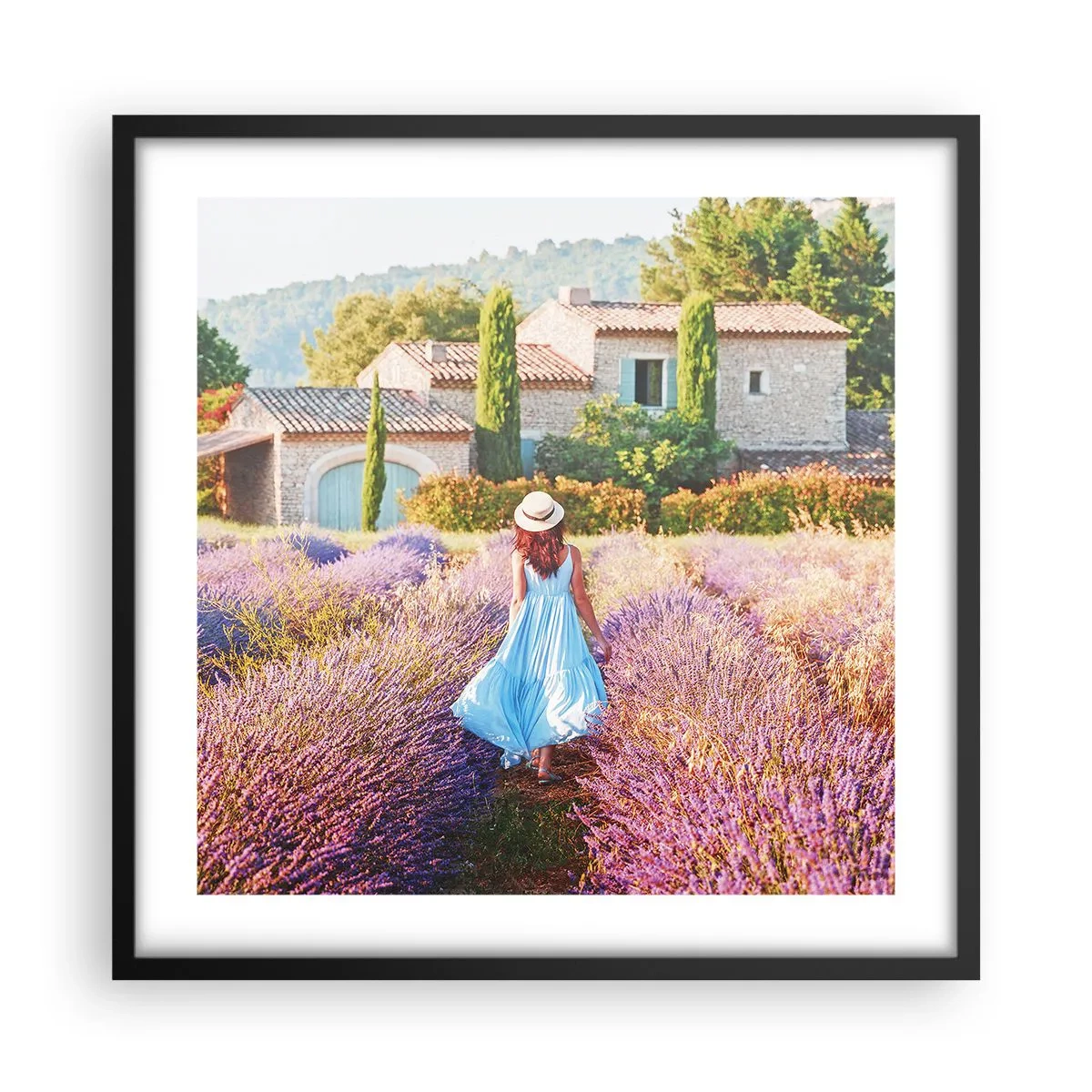 Affiche dans un cadre noir - Poster - Fille de la lavande - 50x50 cm