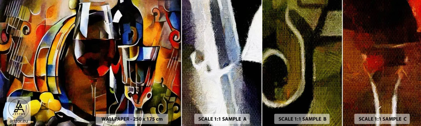 Échantillon de Papier Peint Autocollant Deluxe Sticker - Et le monde prend des couleurs - Abstraction, Cubisme, Morceau - 100x30 cm