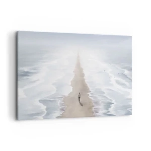 Impression sur toile - Image sur toile - Une silhouette sur une route solitaire au milieu d'un vaste paysage aquatique - 120x80cm - Un brillant avenir - Décoration murale moderne pour le salon et la chambre ARTTOR