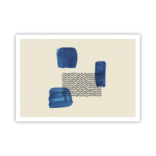 Affiche - Poster - Composition abstraite avec des taches bleues et des lignes ondulées - 100x70cm - Quatuor abstrait - Décoration murale moderne pour le salon et la chambre ARTTOR