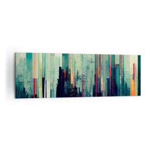 Impression sur toile - Image sur toile - Abstraction avec des lignes verticales et un horizon urbain - 160x50cm - Ville futuriste - Décoration murale moderne pour le salon et la chambre ARTTOR