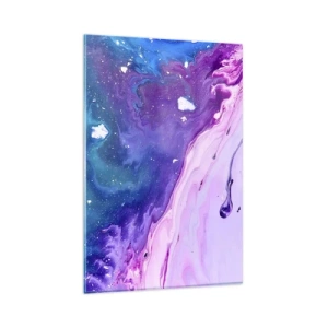 Impression sur verre - Image sur verre - Abstraction aux couleurs violettes et turquoise inspirée des contrastes - 80x120cm - Yin et yang - Décoration murale moderne pour le salon et la chambre ARTTOR