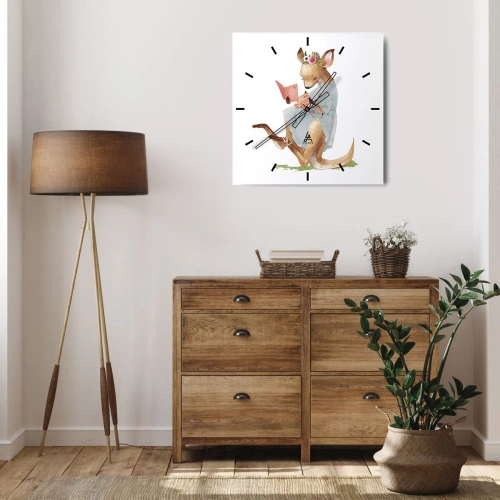 Horloge murale - Pendule murale - Kanga lisant un livre avec un bébé - 30x30cm - Lis-moi maman - Décoration murale moderne pour le salon et la chambre ARTTOR