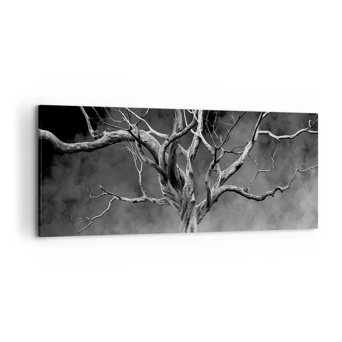 Impression sur toile - Image sur toile - Un arbre sec en noir et blanc contre le brouillard - 120x50cm - Primordial et sacré - Décoration murale moderne pour le salon et la chambre ARTTOR