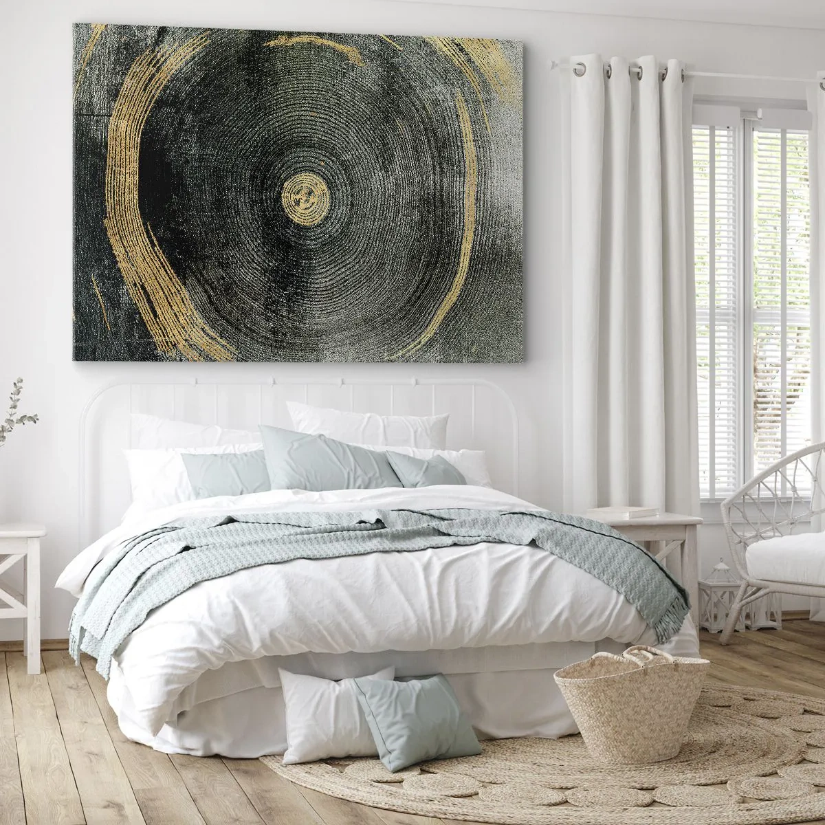Impression sur toile - Image sur toile - Cercles concentriques avec des accents dorés - 100x70cm - Changement et persistance - Décoration murale moderne pour le salon et la chambre ARTTOR