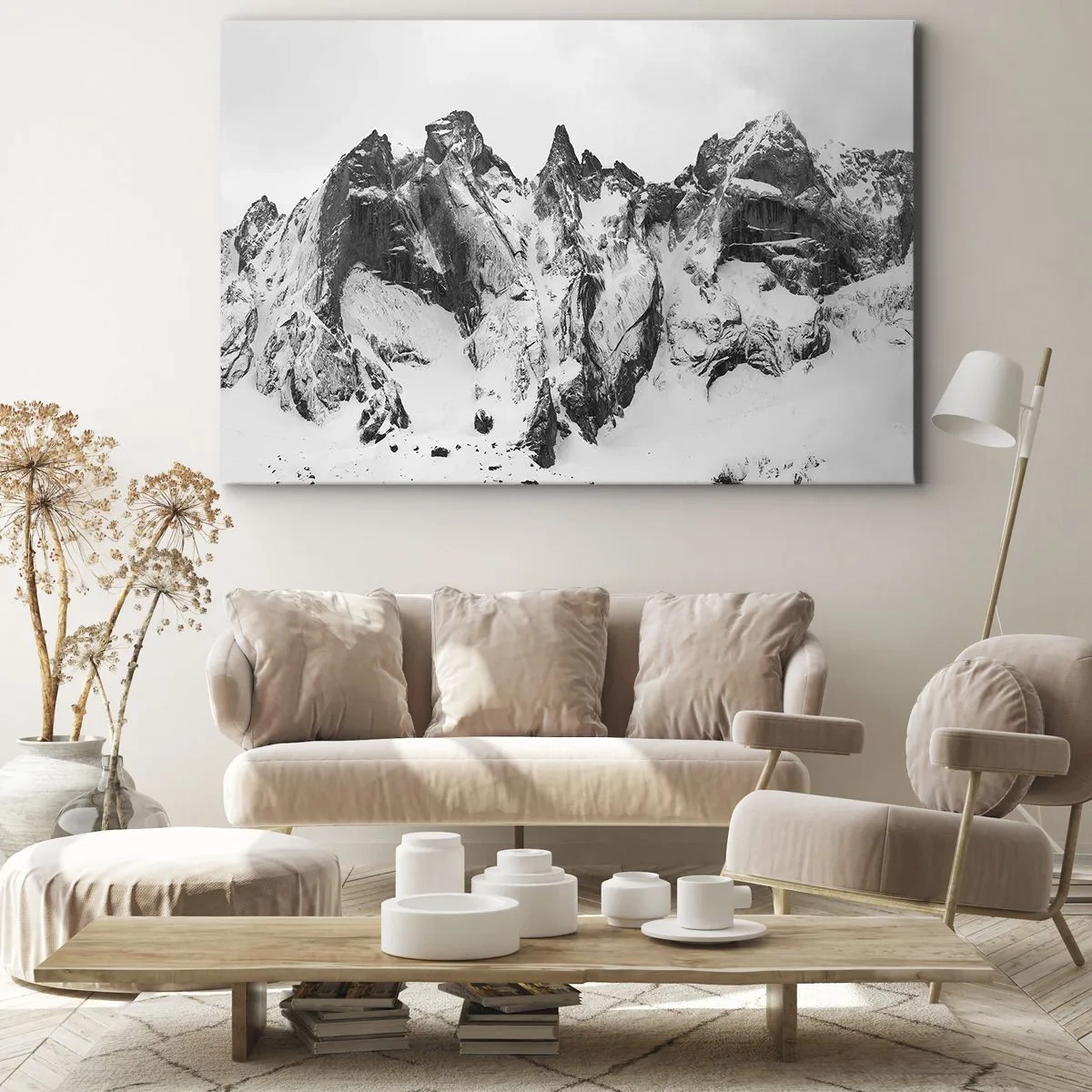 Impression sur toile - Image sur toile - Des sommets enneigés en noir et blanc - 100x70cm - Crête dangereuse de granit - Décoration murale moderne pour le salon et la chambre ARTTOR