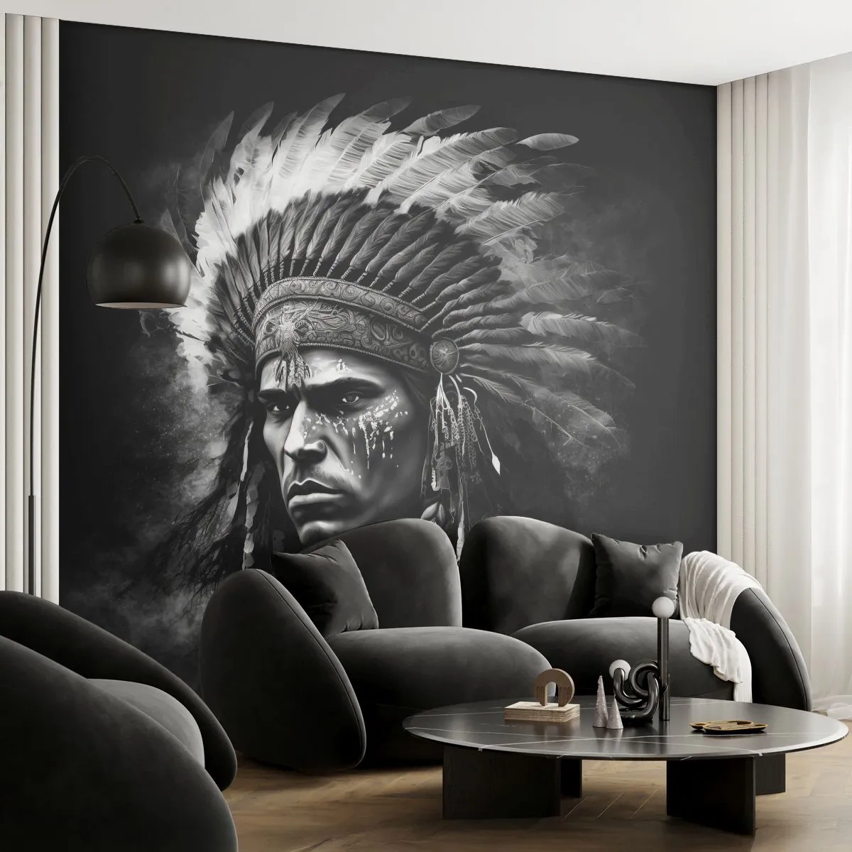 Papier Peint Photo Premium Canvas - Un leader et un guerrier - Indien, Tribus, Ethnique - 250x175 cm