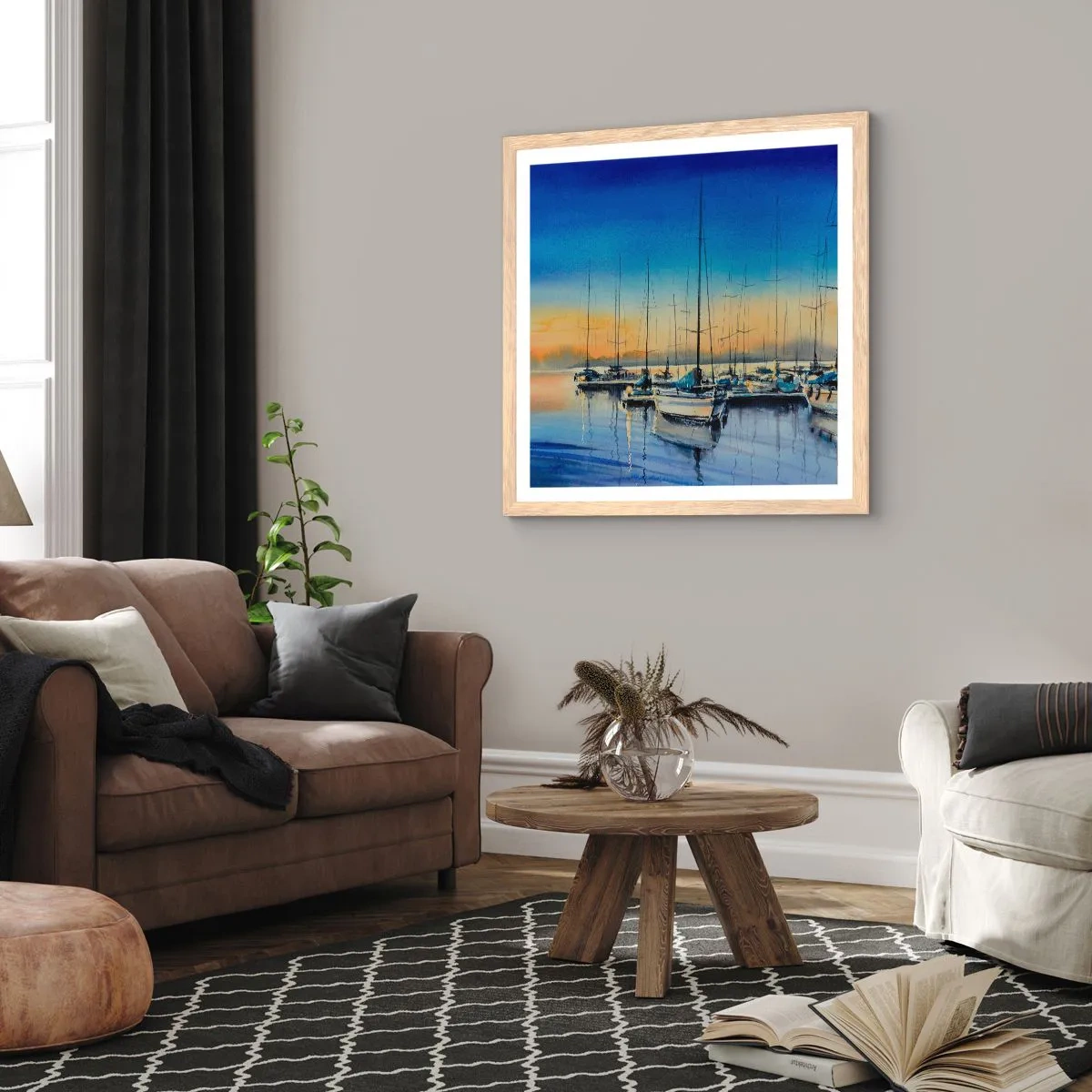 Affiche dans un chêne clair - Poster - Fin d'une belle journée - 50x50 cm