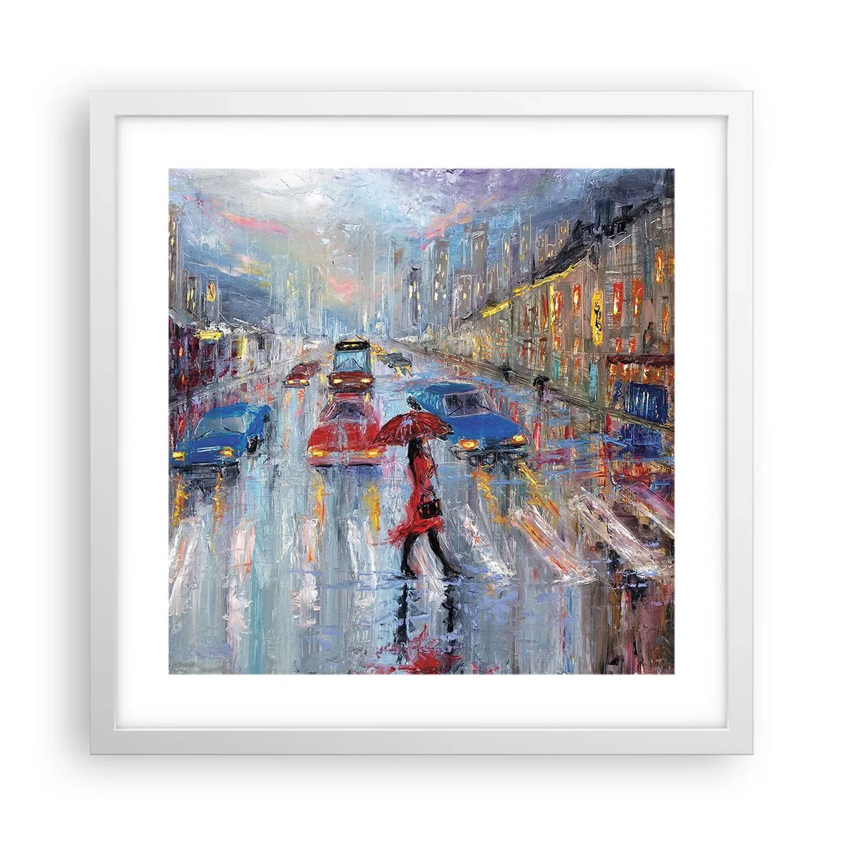 Affiche dans un cadre blanc - Poster - Après-midi pluvieux en ville - 40x40 cm