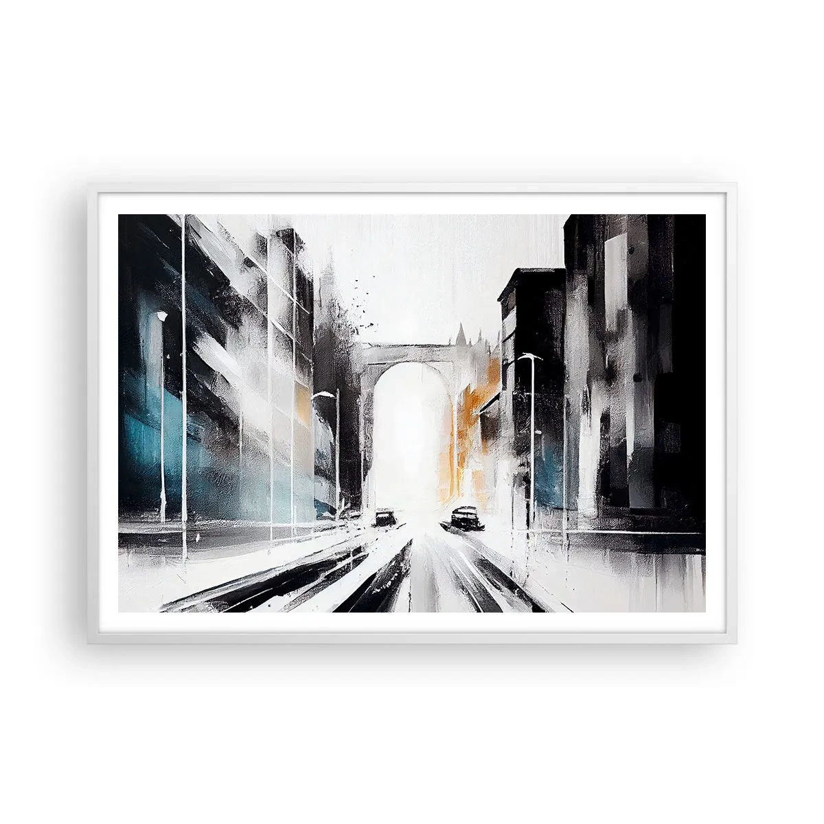 Affiche dans un cadre blanc - Poster - Étude de ville : architecture et mouvement - 100x70 cm