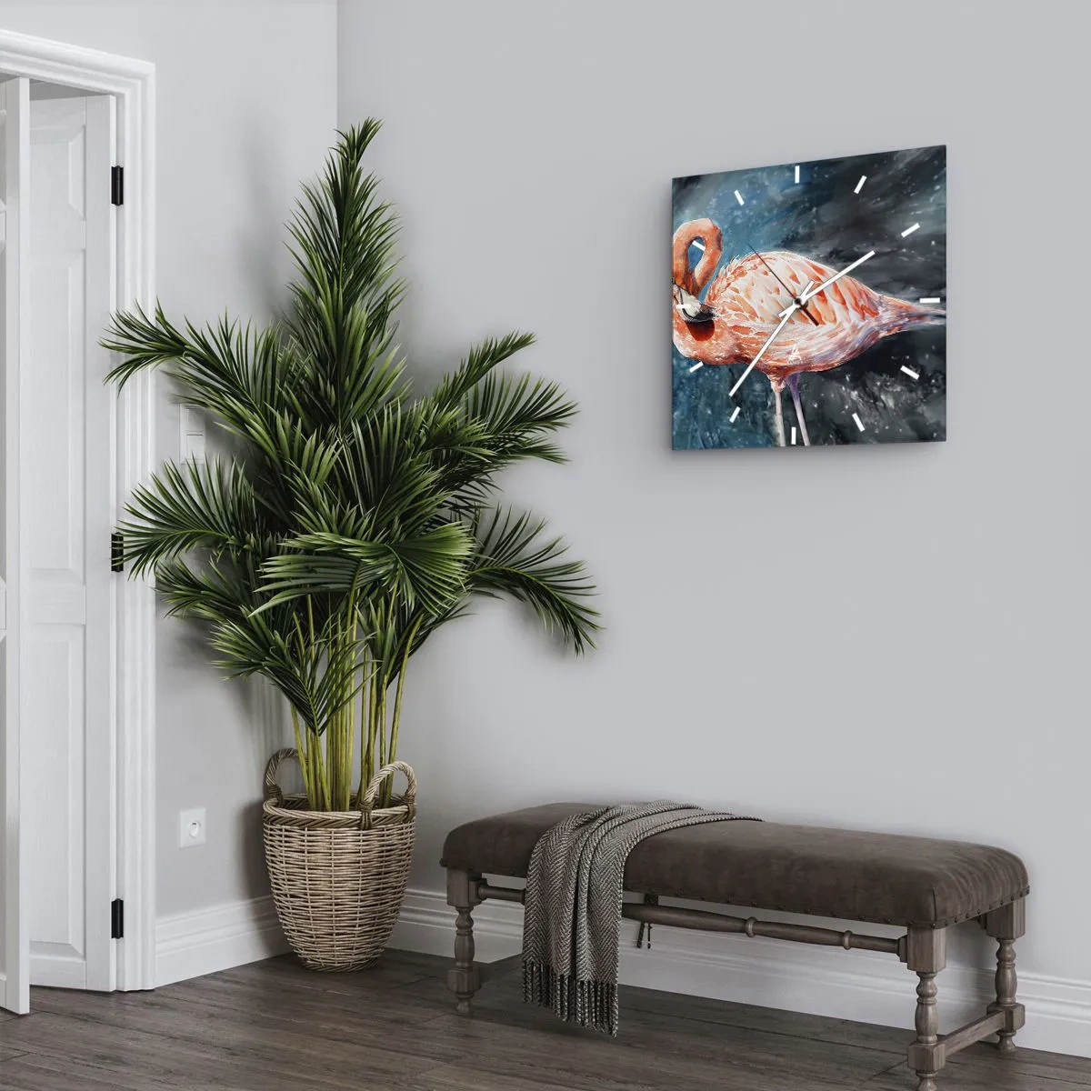Horloge murale - Pendule murale - Un flamant rose sur un fond bleu aquarelle - 30x30cm - Décoratif par nature - Décoration murale moderne pour le salon et la chambre ARTTOR