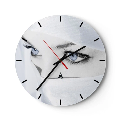 Horloge murale - Pendule murale - Le regard mystérieux des yeux bleus en blanc - 30x30cm - Directement des mille et une nuits - Décoration murale moderne pour le salon, la cuisine et la chambre ARTTOR