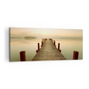 Impression sur toile - Image sur toile - Une jetée en bois sur un lac calme le matin - 120x50cm - L'aube, les premières lueurs, le jour  - Décoration murale moderne pour le salon et la chambre ARTTOR