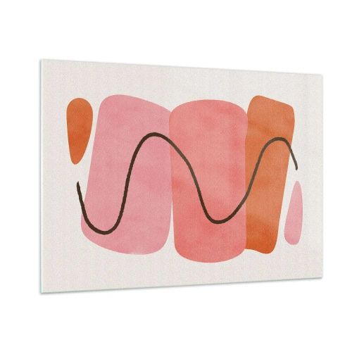 Impression sur verre - Image sur verre - Formes abstraites en rose et orange avec une ligne noire - 100x70cm - mouvement doux des formes - Décoration murale moderne pour le salon et la chambre ARTTOR