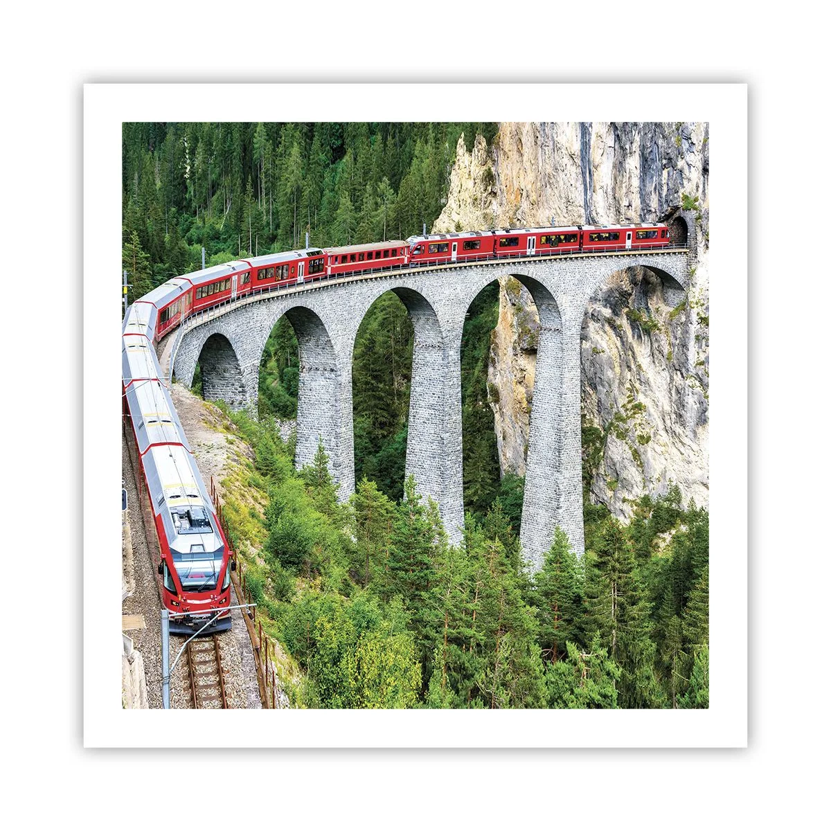 Affiche - Poster - Chemin de fer avec vue sur la montagne - 60x60 cm