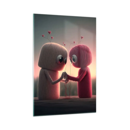 Impression sur verre - Image sur verre - Personnages en fil dans un décor charmant sur le thème du cœur - 70x100cm - Tout le monde a le droit d'aimer - Décoration murale moderne pour le salon et la chambre ARTTOR