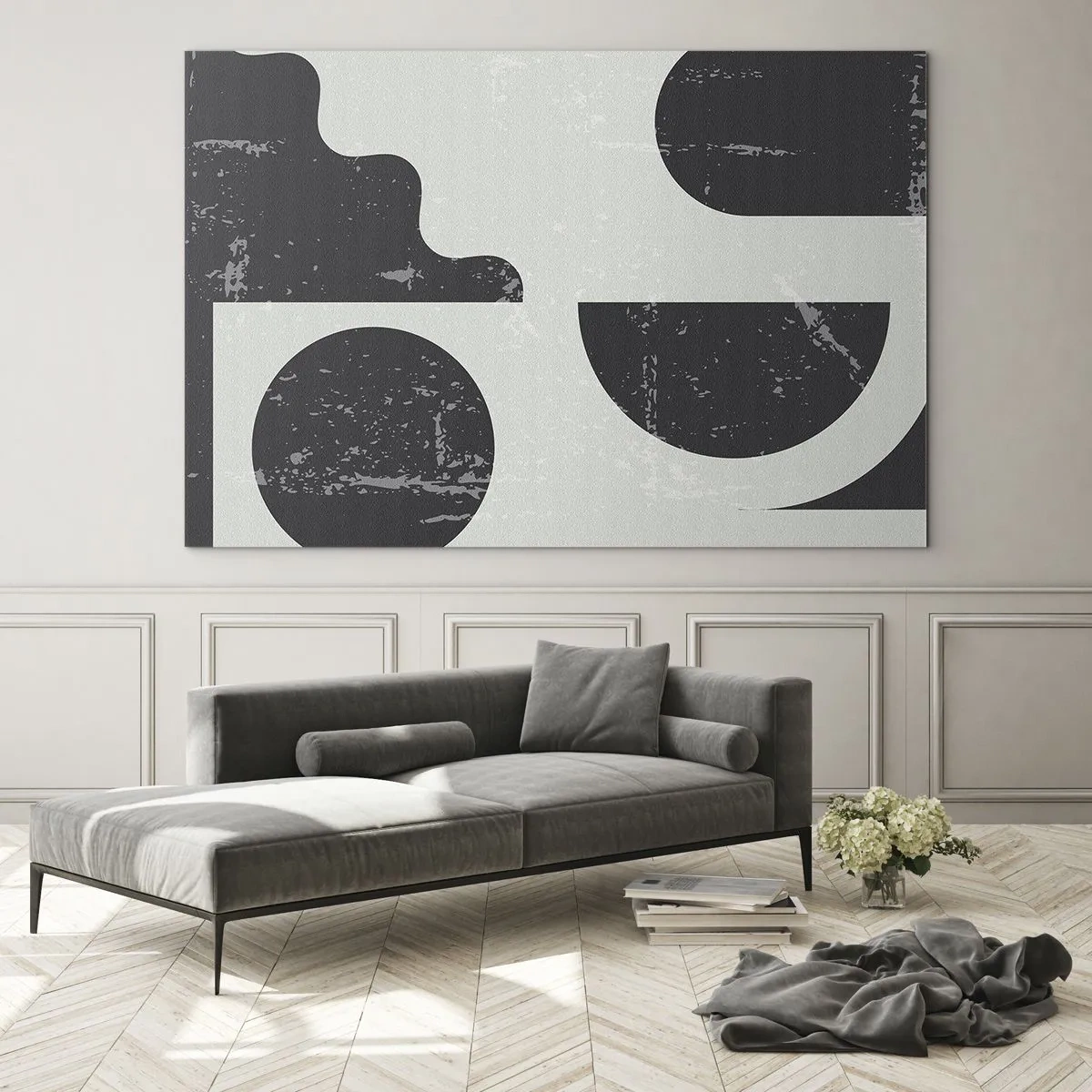 Impression sur verre - Image sur verre - Graphiques géométriques abstraits avec abrasions - 70x50cm - Composition dessus et dessous - Décoration murale moderne pour le salon et la chambre ARTTOR