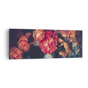 Impression sur toile - Image sur toile - Un bouquet de fleurs variées aux tons sombres - 140x50cm - Comme chez les maîtres hollandais - Décoration murale moderne pour le salon et la chambre ARTTOR