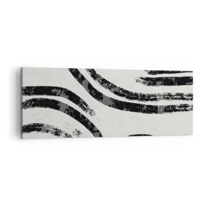 Impression sur toile - Image sur toile - Lignes abstraites noires et blanches sur fond clair - 140x50cm - À moitié arrêté - Décoration murale moderne pour le salon et la chambre ARTTOR