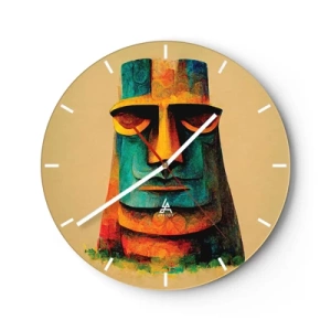 Horloge murale - Pendule murale - Portrait coloré d'une statue de pierre sur fond beige - 30x30cm - Statuesque et sympathique - Décoration murale moderne pour le salon, la cuisine et la chambre ARTTOR