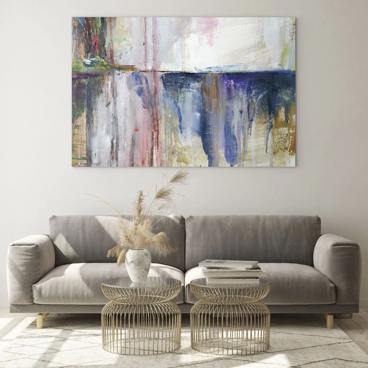 Impression sur verre - Image sur verre - Une abstraction colorée avec des stries de peinture et des textures dynamiques. - 100x70cm - Impressions et associations colorées - Décoration murale moderne pour le salon et la chambre ARTTOR