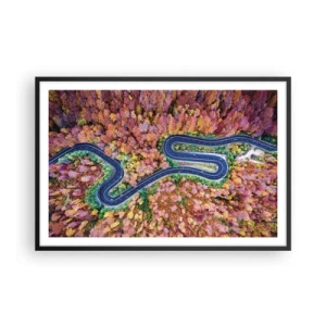 Affiche dans un cadre noir - Poster - Route sinueuse à travers la forêt - 91x61 cm