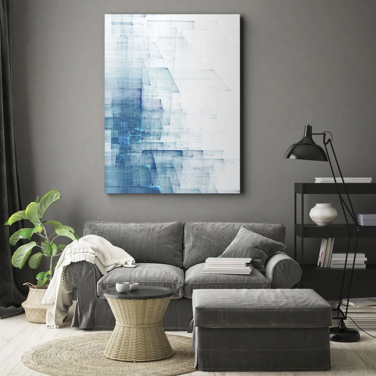 Impression sur toile - Image sur toile - Formes géométriques abstraites dans des tons de bleu - 50x70cm - Comment l’espace s’est formé - Décoration murale moderne pour le salon et la chambre ARTTOR