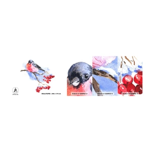Échantillon de Papier Peint Autocollant Deluxe Sticker - L'hiver en couleurs - Oiseau sur une branche, Rowan rouge, Graphique - 100x30 cm
